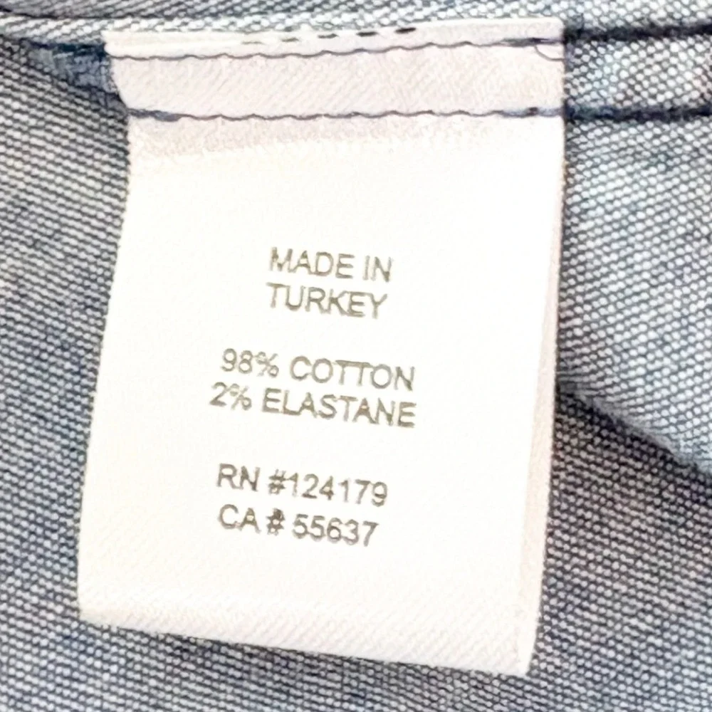 Johnston & Murphy Mens Medium Blue Chambray Stretch Button Down Long Sleeve